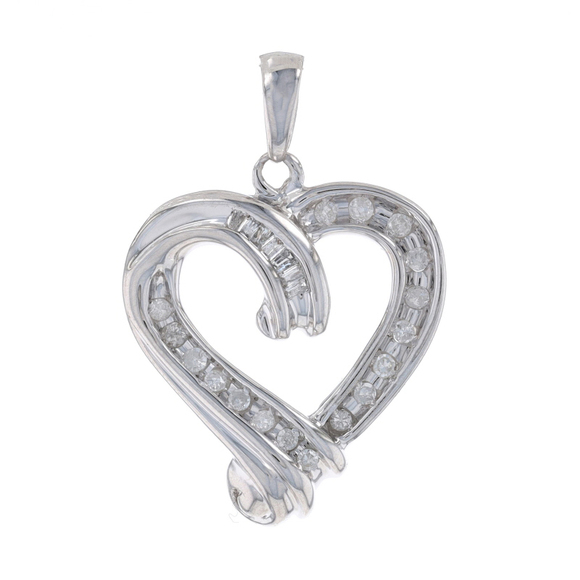 White Gold Diamond Heart Pendant - 10k Single Cut &...